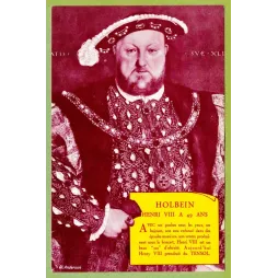 Publicité médicale Tensol portrait Henri VIII Holbein obésité bichromie bordeaux cartouche jaune années 1930