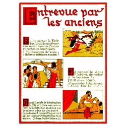 Publicité médicale illustrée Entrevue par les anciens foie de loup Hippocrate médecine antique humoristique