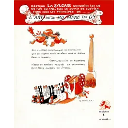 Publicité médicale humoristique La Sylcase art se rompre os Roucher préhistoriques course chars antique