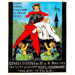 Affiche humoristique Alfred Le Petit consultation médicale sage-femme nourrisson choux angelots caricature XIXe Paris