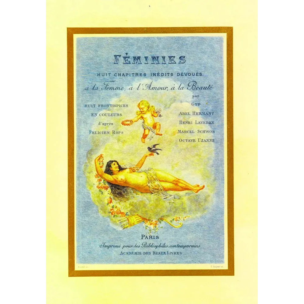 Page titre Féminies Félicien Rops nu symboliste cupidon Gyp Marcel Schwob Octave Uzanne Académie Beaux Livres Paris