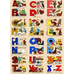 Abécédaire illustré français années 1950 alphabet couleurs animaux objets école primaire girafe kangourou bateau