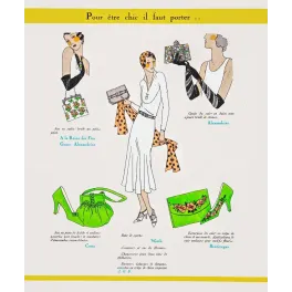 Planche mode Art Déco Pour être chic Worth Hermès Costa sacs escarpins gants robe sport Paris 1930
