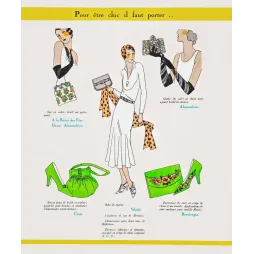 Planche mode Art Déco Pour être chic Worth Hermès Costa sacs escarpins gants robe sport Paris 1930