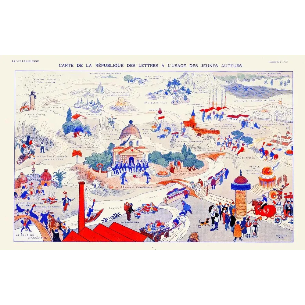 Carte satirique République des Lettres Fernand Fau Vie Parisienne Tour d'Ivoire Fort Goncourt Oubli Carte satirique République des Lettres Fernand Fau Vie Parisienne Tour d'Ivoire Fort Goncourt Oubli