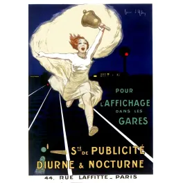 Affiche Leonetto Cappiello publicité gares femme rousse cloche rails nocturnes Sté Publicité Diurne Nocturne Paris
