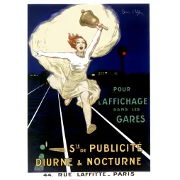 Affiche Leonetto Cappiello publicité gares femme rousse cloche rails nocturnes Sté Publicité Diurne Nocturne Paris