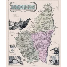 Carte département Ardèche Vuillemin géographe Villerey blason Privas Pont d'Arc communes XIXe