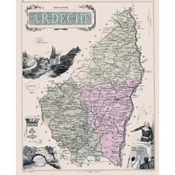 Carte département Ardèche Vuillemin géographe Villerey blason Privas Pont d'Arc communes XIXe