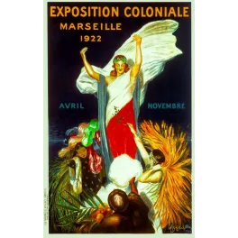 Affiche Exposition Coloniale Marseille 1922 Cappiello allégorie France colonies femmes costumes fond nocturne