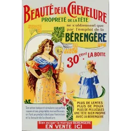 Affiche Art Nouveau Bérengère lotion capillaire femme cheveux longs fillette blonde beauté tête