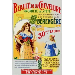 Affiche Art Nouveau Bérengère lotion capillaire femme cheveux longs fillette blonde beauté tête