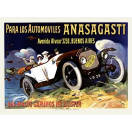 Affiche Automóviles Anasagasti Buenos Aires roadster chasseurs terrain R. Berti Champenois Paris