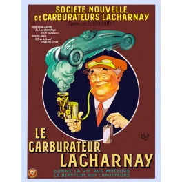 Affiche humoristique Carburateur Lacharnay Lyon chauffeur bienheureux casquette signé Mich auto de course