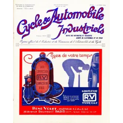 Couverture revue Cycle Automobile Industriels 21 avril 1929 Gonfleur RV Volet Art Déco compresseur pneu