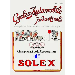 Couverture magazine Cycle Automobile Industriels 1923 Solex carburateur champion Jeux Olympiques Paris personnages mécaniques