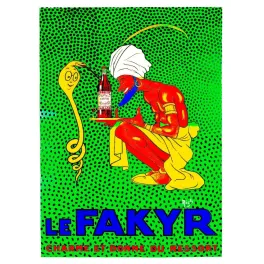 Affiche publicité apéritif Le Fakyr Taillan fakir rouge cobra jaune fond vert pointilliste signé Mich