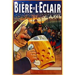Affiche publicité Bière de l'Éclair Opé cuisinier militaire chope géante soldats français képis crépuscule