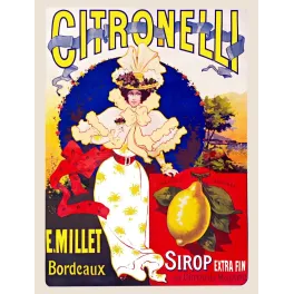 Affiche publicité Citronelli sirop citron Menton E. Millet Bordeaux femme élégante robe blanche Art Nouveau