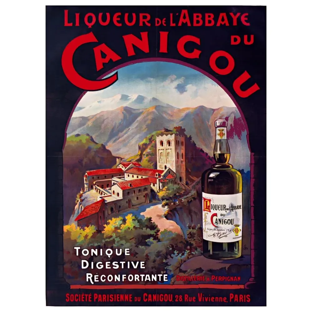 Affiche Liqueur Abbaye du Canigou Perpignan Pyrénées abbaye Saint-Martin tonique digestive bouteille