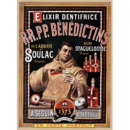 Affiche Élixir Dentifrice Bénédictins Abbaye Soulac Gironde moine bure or Dom Maguelonne Seguin Bordeaux