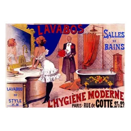 Affiche publicité L'Hygiène Moderne lavabos salles de bains Choubrac Paris rue de Cotte femme miroir baignoire
