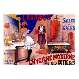 Affiche publicité L'Hygiène Moderne lavabos salles de bains Choubrac Paris rue de Cotte femme miroir baignoire