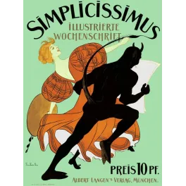 Affiche Simplicissimus Thomas Theodor Heine femme rousse diable noir journal satirique Munich Jugendstil