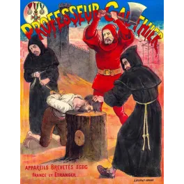 Affiche publicité Professeur Gauthier appareils brevetés scène médiévale bourreau Bellier Bordeaux médailles