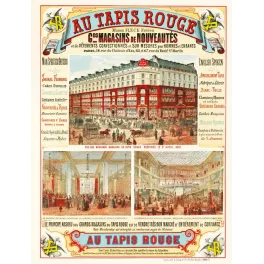 Affiche publicité Au Tapis Rouge Fleck Frères Paris 1872 façade grands magasins galeries intérieures Chaix
