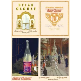 Document publicitaire Evian Cachat Source quadriptyque thermes Art Nouveau bouteille Evian-les-Bains Savoie