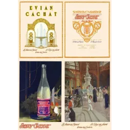 Document publicitaire Evian Cachat Source quadriptyque thermes Art Nouveau bouteille Evian-les-Bains Savoie