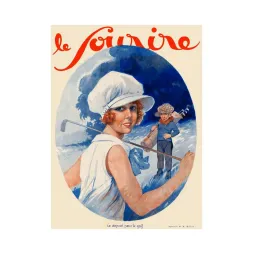 Couverture magazine Le Sourire aquarelle M. Millière joueuse golf rousse chapeau blanc caddie Art Déco