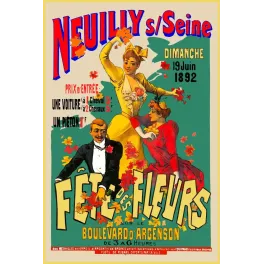 Affiche Fête des Fleurs Neuilly-sur-Seine 1892 boulevard Argenson élégante robe jaune dandy fleurs