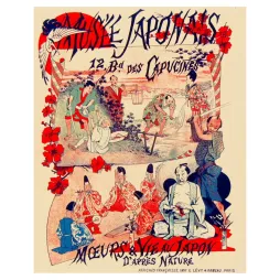 Affiche Musée Japonais 12 boulevard Capucines Paris mœurs vie Japon cerisiers héron japonisme