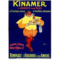 Affiche publicité Kinamer apéritif quinquina Arlequin serveur Haudiville Bailly Frères Ornans Vendel Paris