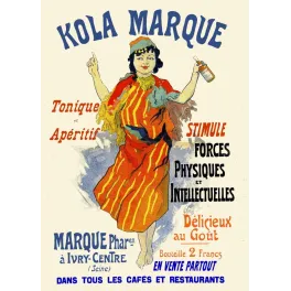 Affiche publicité Kola Marque Jules Chéret danseuse orientale robe rouge tonique apéritif Ivry-Centre
