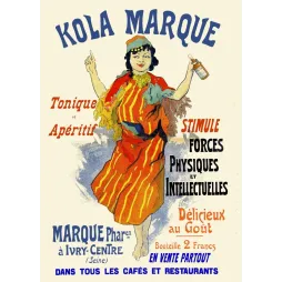 Affiche publicité Kola Marque Jules Chéret danseuse orientale robe rouge tonique apéritif Ivry-Centre
