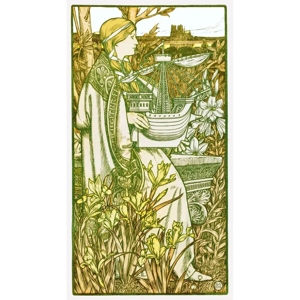 Illustration Eugène Grasset allégorie Paris nef dorée Notre-Dame Art Nouveau végétaux vert or gravure Illustration Eugène Grasset allégorie Paris nef dorée Notre-Dame Art Nouveau végétaux vert or gravure