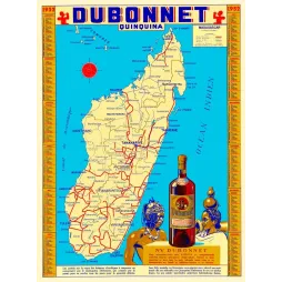 Calendrier publicitaire Dubonnet Quinquina 1952 carte Madagascar Tananarive routes villes Blondel La Rougery