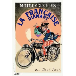 Affiche publicité motocyclette La Française Diamant cavalier napoléonien uniforme bleu Affiches Gaillard début XXe