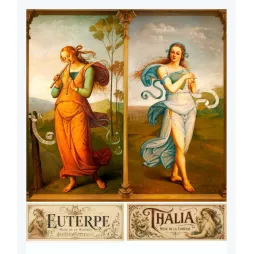 Diptyque académique Euterpe muse Musique flûte Thalia muse Comédie danse paysage classique cartouches XIXe