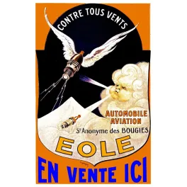 Affiche publicité Bougies Éole automobile aviation bougie ailée dieu du vent éclairs Art Déco