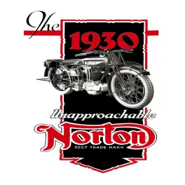 Document publicitaire Norton 1930 Unapproachable moto anglaise Birmingham rouge noir logotype Art Déco