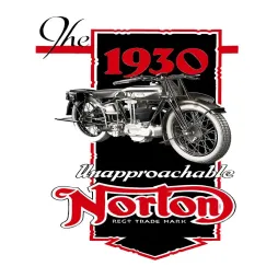 Document publicitaire Norton 1930 Unapproachable moto anglaise Birmingham rouge noir logotype Art Déco