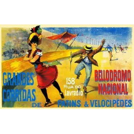 Affiche Bellodromo Nacional Lisbonne patins roulettes vélocipèdes couple coloré Rua Lavradio XIXe