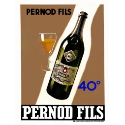 Affiche publicité Pernod Fils 40° bouteille verte verre doré Art Déco création B. Sirven Toulouse-Paris
