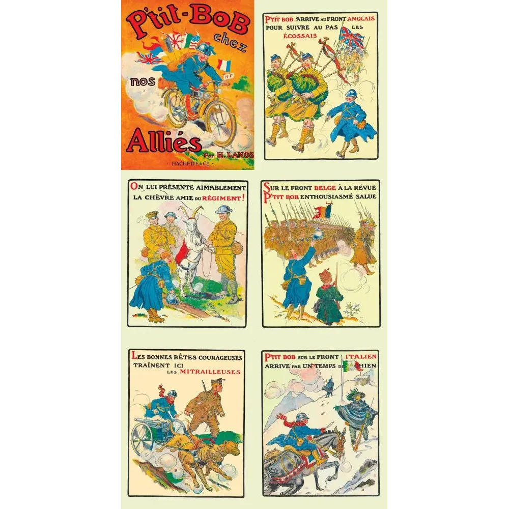 Planche album P'tit Bob chez nos Alliés H. Lanos Hachette fronts anglais belge écossais italien 1914-1918