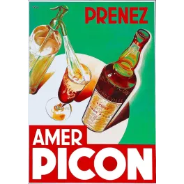 Affiche publicité Amer Picon RVB bouteille siphon verre fond vert Art Déco années 1930 Philippeville