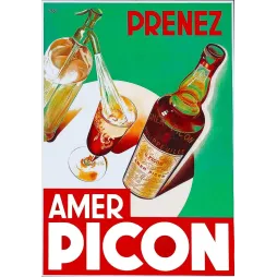 Affiche publicité Amer Picon RVB bouteille siphon verre fond vert Art Déco années 1930 Philippeville